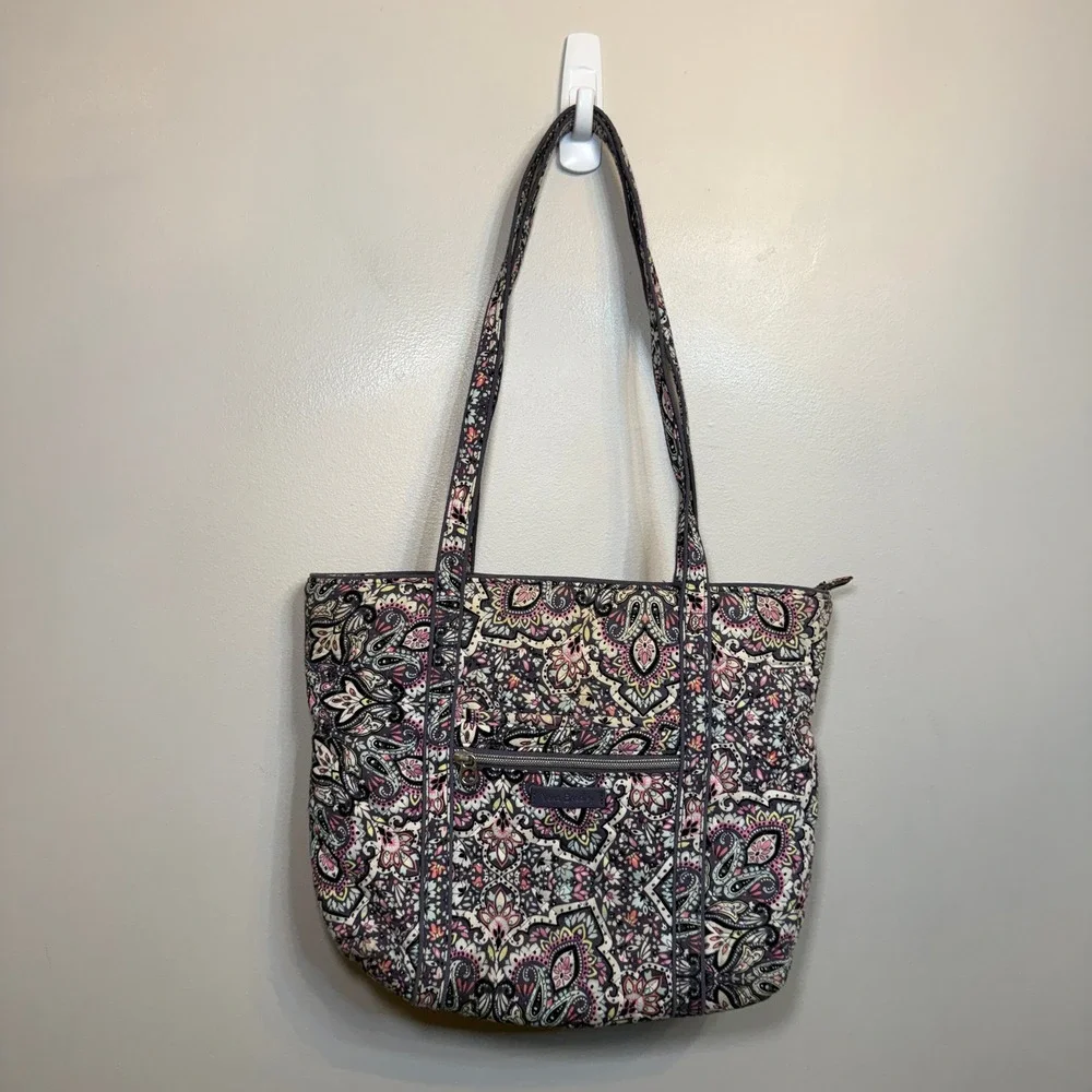Vera Bradley Bonbon Medallion Paisley Print Quilted Cotton Zip Tote Shoulder Bag